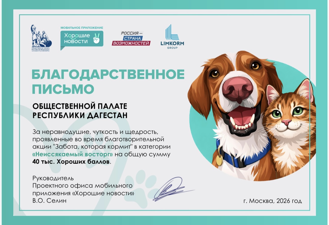 Общественная палата Дагестана отмечена благодарностью за активную и системную работу в приложении «Хорошие новости»